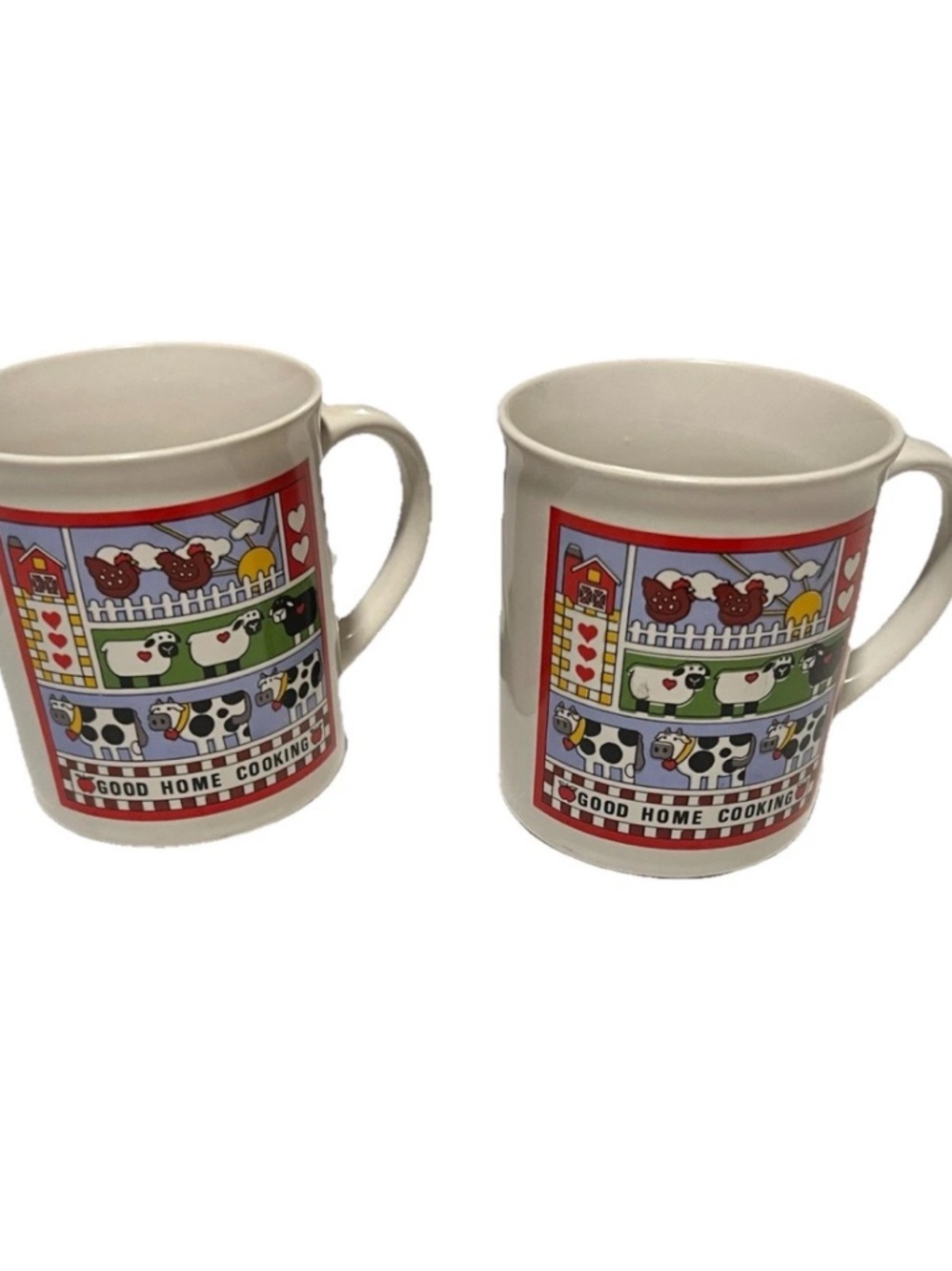 Good Home‎ Cooking cottage core Ceramic Mug Set in White with Red Accents